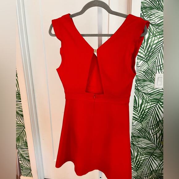 Sandro Red Textured Fit and Flare Mini Dress Small - Picture 4 of 12